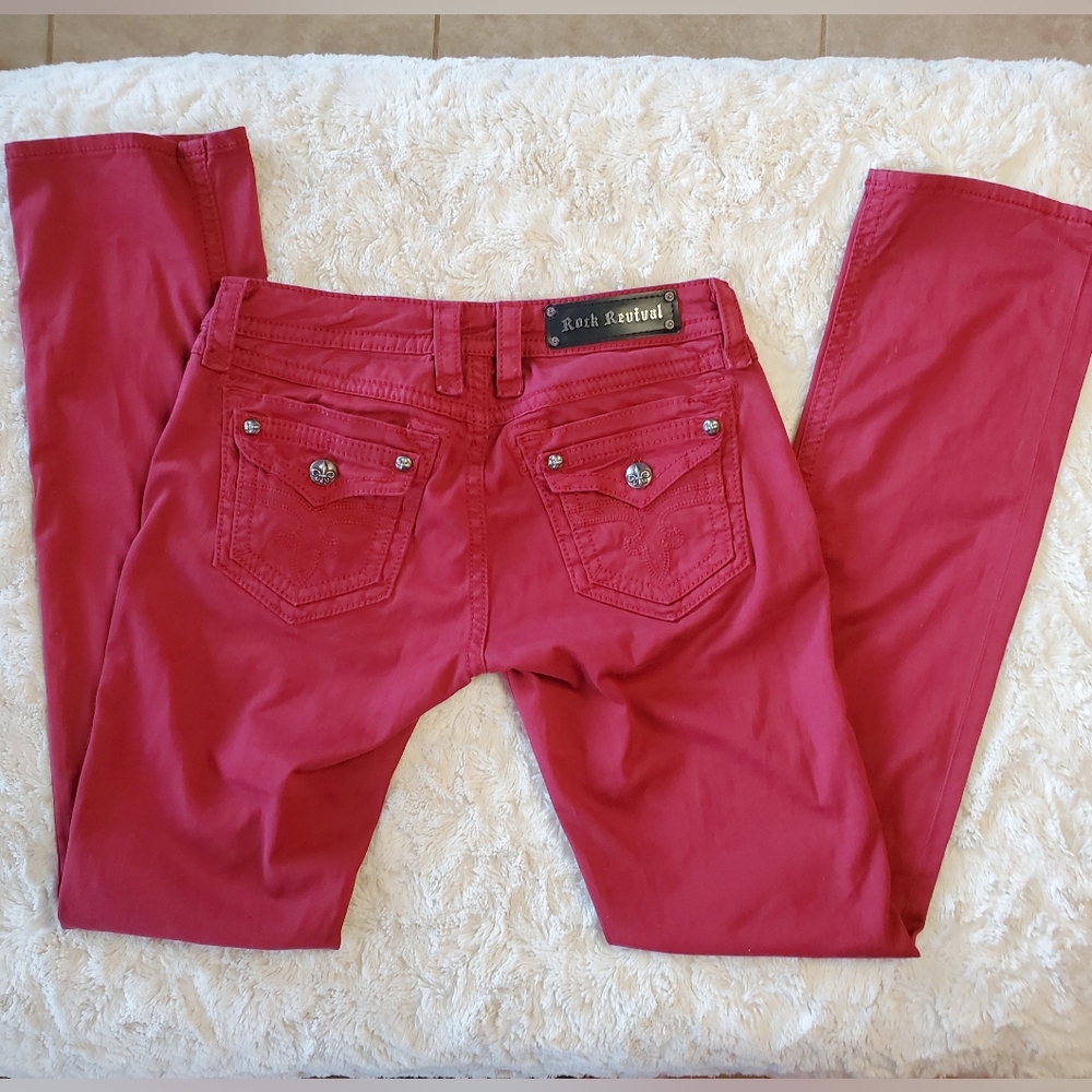 Rock Revival Women's Red "Holly" Straight Leg Jeans 29